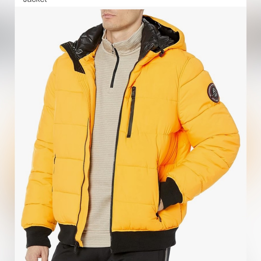 HFX Men's Water Resistant Bomber Jacket Heavyweight hooded yellow black L NWT